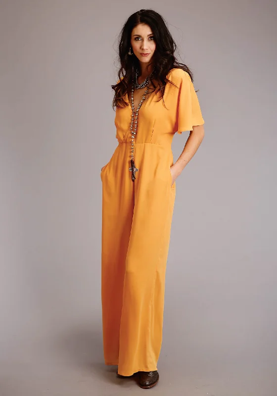 Stetson Womens Gold Polyester Crepe V-Neck S/S Jumper Transparent Opaque Sheer