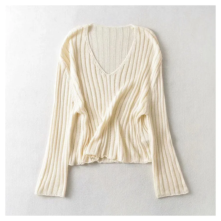 Sweet and versatile loose V-neck linen sweater  7397 Fitted Loose Oversized