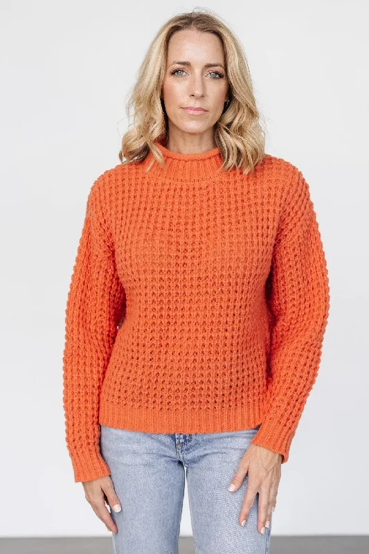 Syracuse Chunky Knit Sweater | Orange Seamless Knitted Crochet