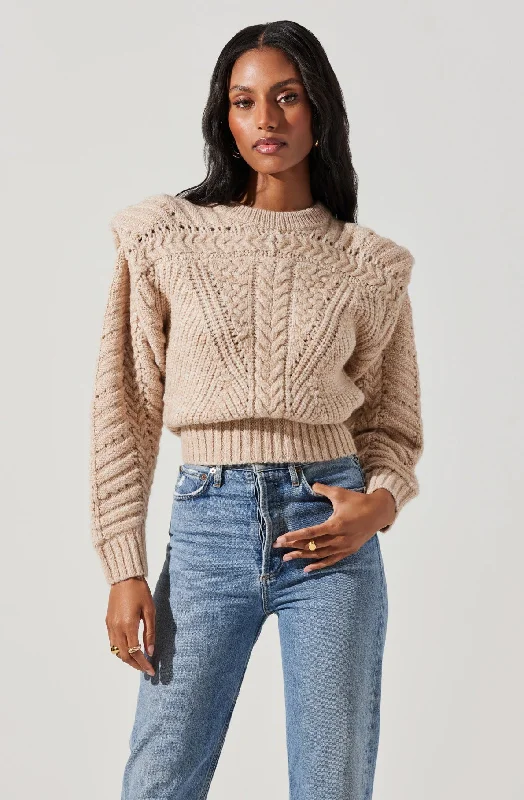 Tabitha Cable Knit Sweater Turtle Neck Boat Neck Asymmetrical Neck