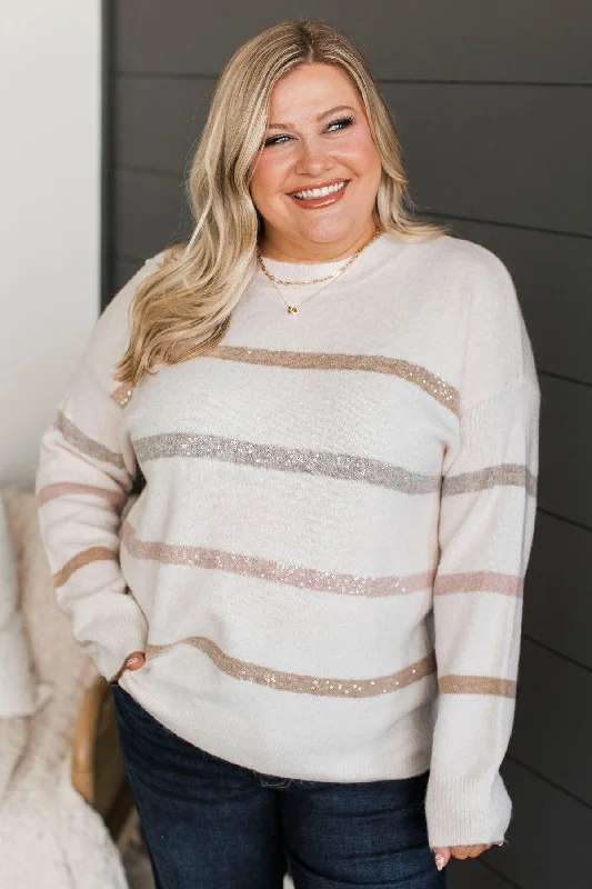 Tender Feelings Striped Sweater- Blush Embroidered Appliqued Beaded