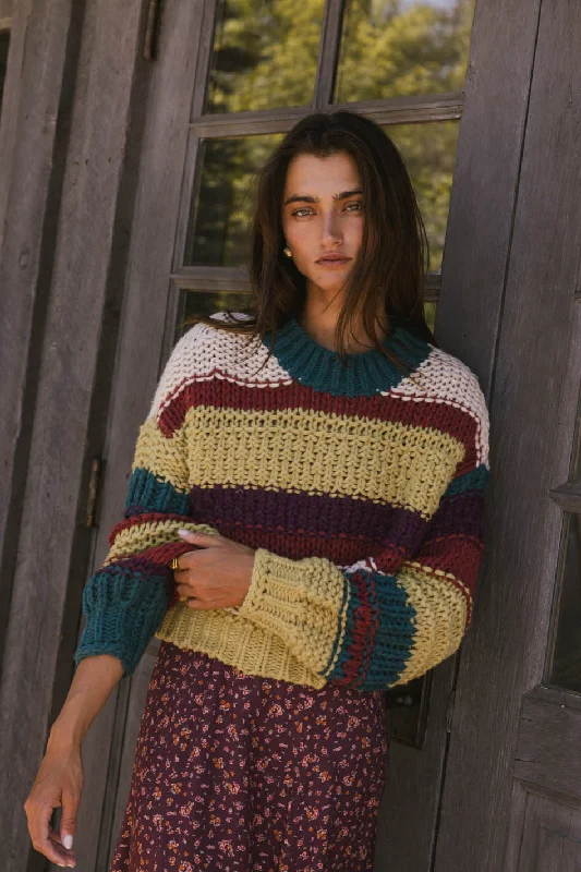Tennyson Striped Sweater in Green Knit Fabric Woven Fabric Fleece Fabric