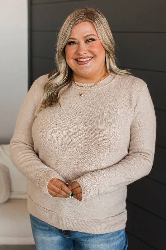 Unmistakable Beauty Knit Sweater- Oatmeal Spandex Blend Rayon Blend Denim Blend