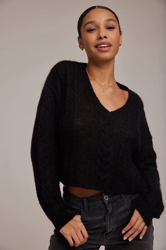 V-Neck Cropped Sweater Wool Fabric Cashmere Fabric Tweed Fabric