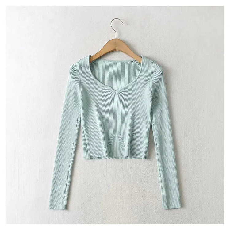 Versatile peach heart collar slim bottomed sweater  7377 Stylish Fashionable Trendy