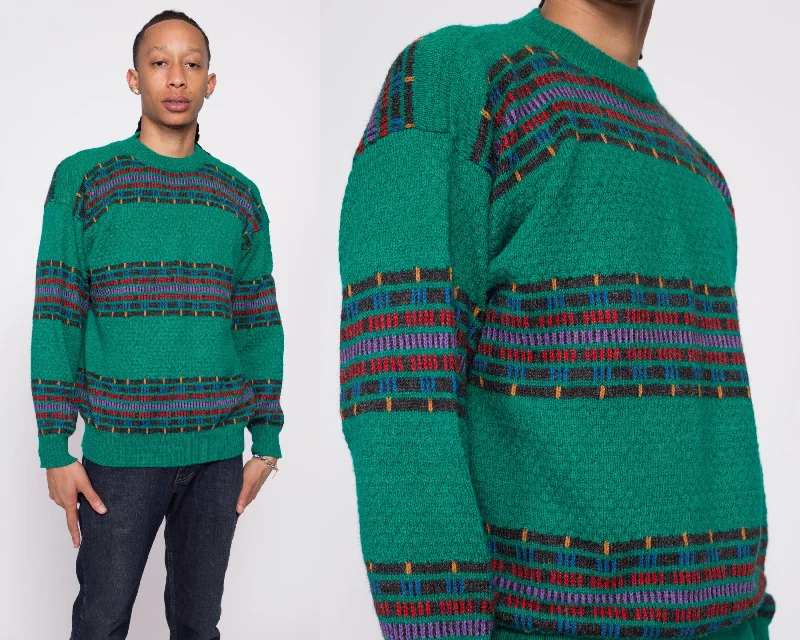 Vintage Green Striped Alpaca Wool Sweater - Men's Medium Boxy Sweater Fitted Sweater A-Line