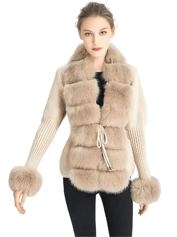 Women's Luxury Knitted Sweater Coat With Detachable Fur in 14 Colors! Neon Metallic Matte Women's Luxury Knitted Sweater Coat With Detachable Fur in 14 Colors! Neon Metallic Matte
