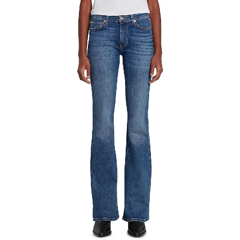 7 For All Mankind Womens Mid-Rise Faded Bootcut Jeans Stylish Paperbag Waist Denim
