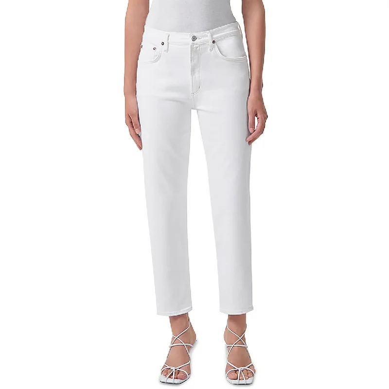 Agolde Womens High-Rise Cotton Straight Leg Jeans Fashionable Raw Hemmed Jeans