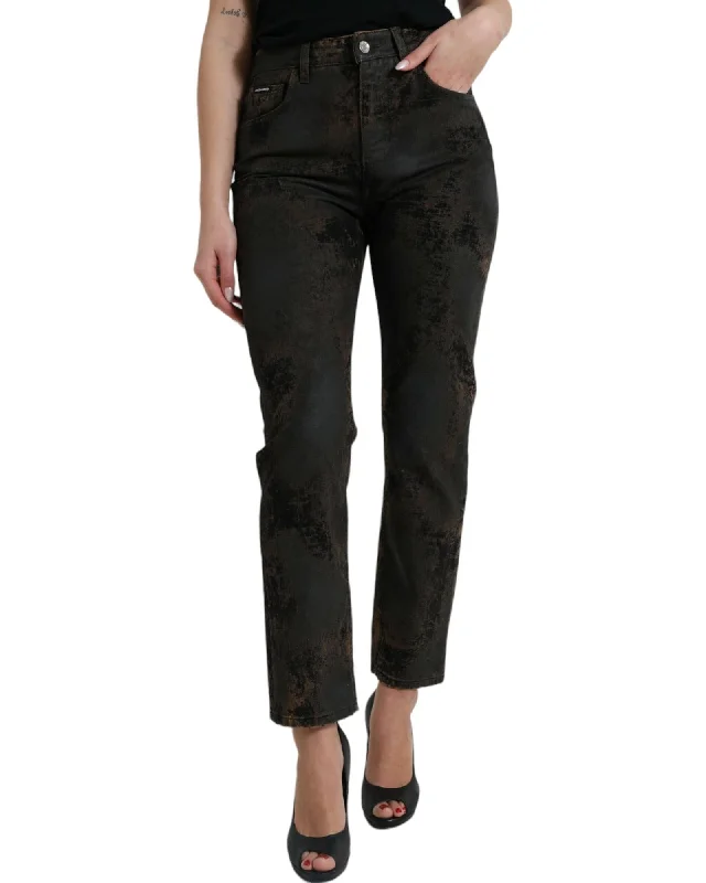 Dolce & Gabbana  High Waist Straight Leg Jeans - Black Fashionable Vintage Wash Jeans