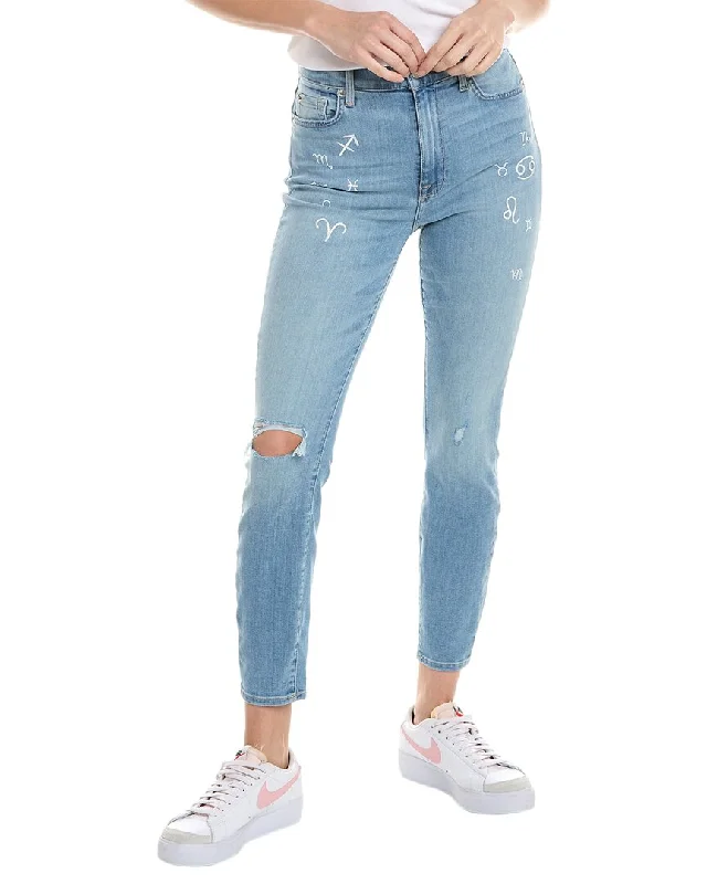 7 For All Mankind High-Waist Ankle Skinny Darby Blue Super Skinny Jean Comfortable Straight-Legged Denim