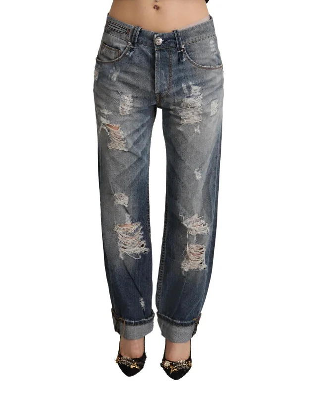 Acht  Distressed Boyfriend Jeans Blue Chic Rolled Cuff Denim Jeans