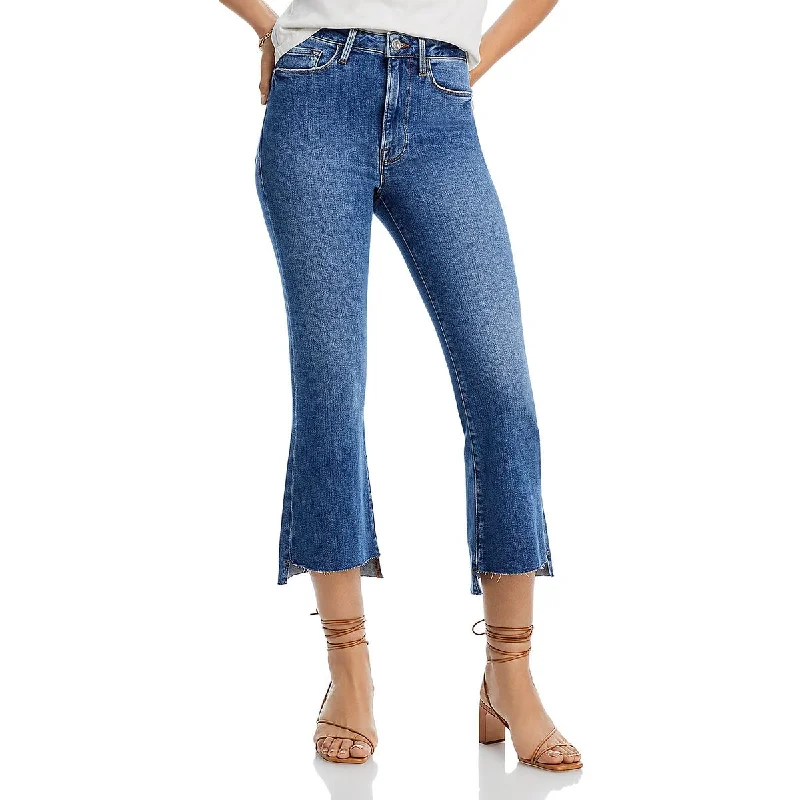 Le Crop Womens Raw Hem Denim Flared Jeans Trendy Cut-Off Denim Shorts