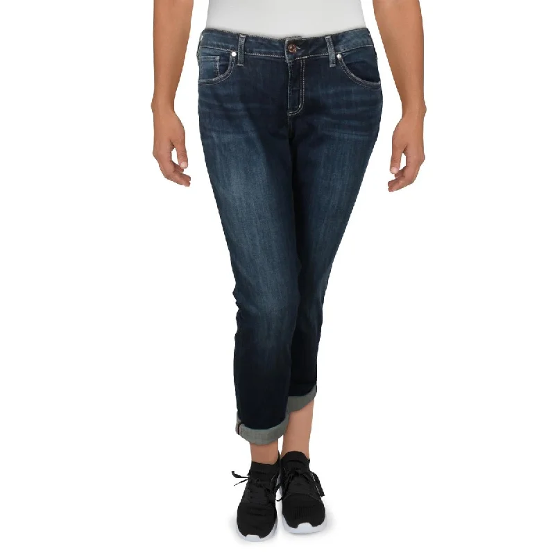 Womens Low Rise Faded Boyfriend Jeans Stylish Cargo Style Jeans