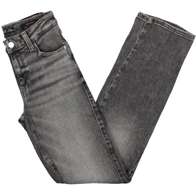 Womens Mid Rise Stretch Straight Leg Jeans Comfortable Low-Rise Jeans
