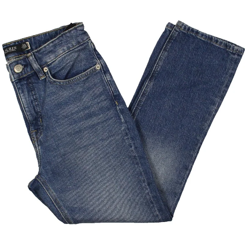 Petites Womens Denim Distressed Ankle Jeans Casual Distressed Denim Jeans