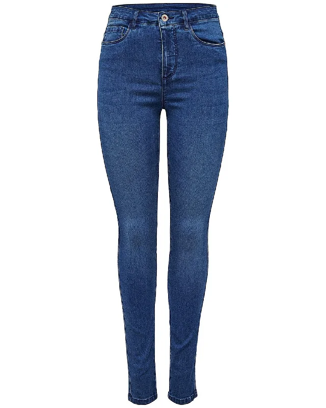 Only High Waist Skinny Jeans with Zip and Button Fastening Trendy Colored Denim Jeans