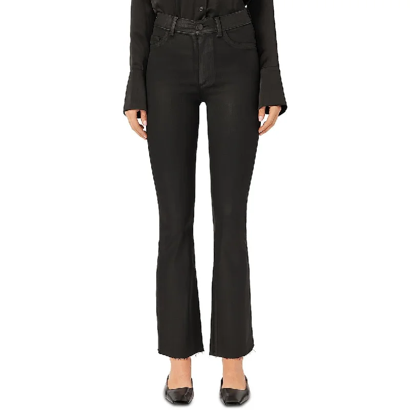 Womens High Rise Coated Cropped Jeans Elegant Tapered Leg Denim