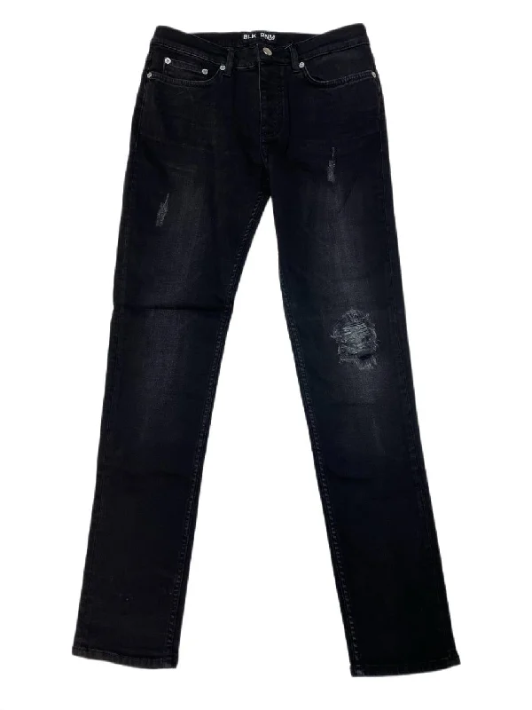BLK DNM Women's Otis Black Distressed Jeans 11 #WJ740601 Size 26/32 NWT Chic Double Waistband Jeans