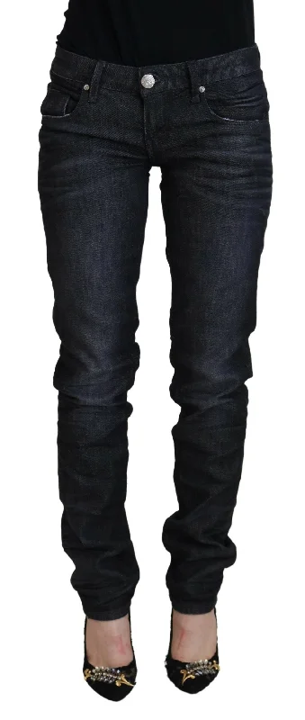 Acht Chic Black Low Waist Straight Jeans Stylish Slim Fit Denim