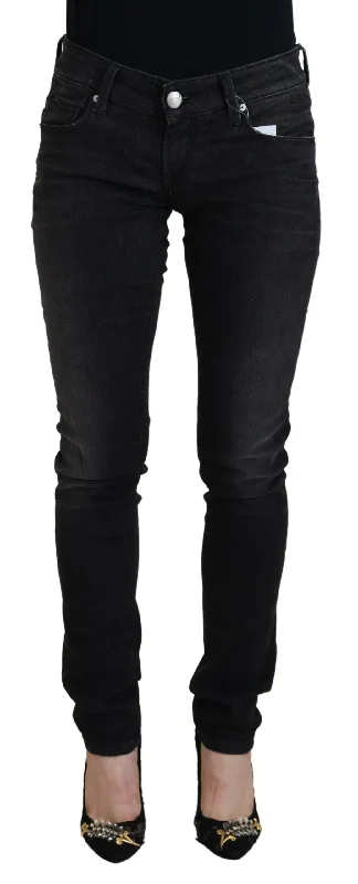 Acht Chic Black Low Waist Straight Leg Jeans Stylish Tapered Fit Jeans