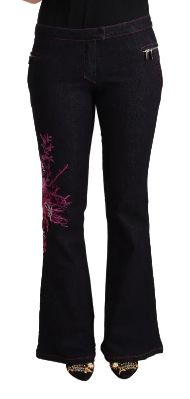 Chic Black Mid Waist Flared Denim Jeans Elegant Dark-Wash Bootcut Jeans