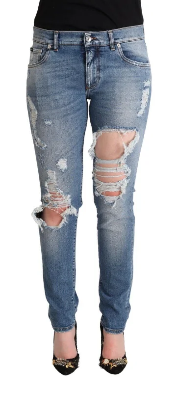 Chic Distressed Denim Skinny Jeans Cozy Tencel Blend Denim Jeans