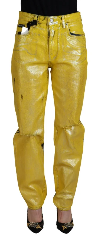 Dolce & Gabbana Chic High Waist Straight Jeans in Vibrant Yellow Comfortable Ankle Jeans
