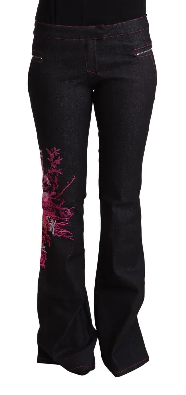 Chic Mid Waist Flared Black Denim Jeans Trendy Wide-Leg High-Waist Denim