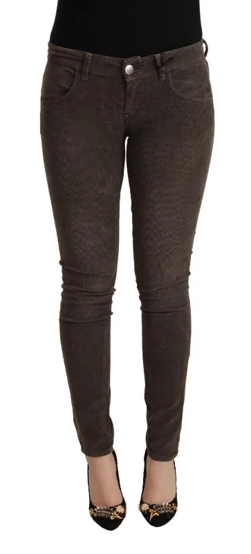 Chic Slim Fit Brown Skinny Jeans Trendy Cut-Off Denim Shorts