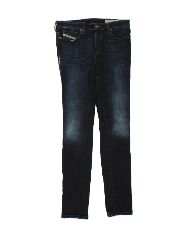 DIESEL Womens Skinny Jeans W30 L32 Navy Blue Cotton Stylish Acid-Wash Jeans