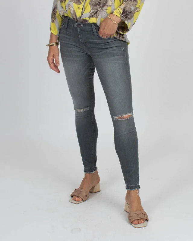 Distressed Skinny Jeans Trendy Pleated Waist Jeans