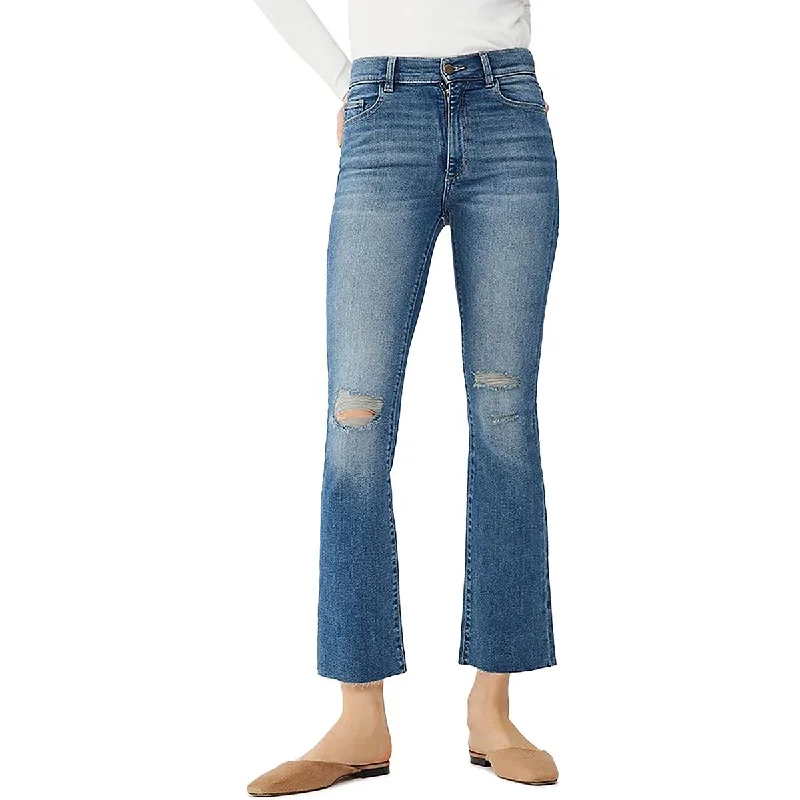 DL1961 Womens Cropped Distressed Bootcut Jeans Chic Ripped Jeans