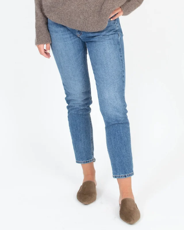 "Dre Low Rise Slim" Boyfriend Jeans Elegant Raw Hem Jeans