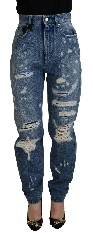 Dolce & Gabbana Elegant High Waist Skinny Jeans Chic Double Waistband Jeans