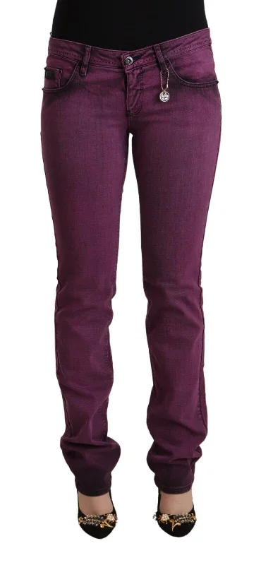 Elegant Purple Slim Fit Denim Jeans Trendy Button-Up High-Waist Jeans
