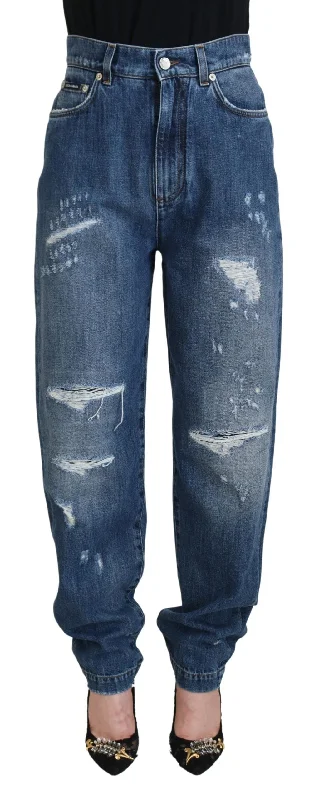Dolce & Gabbana Elegant Tattered Denim Jeans Elegant Tapered Leg Denim