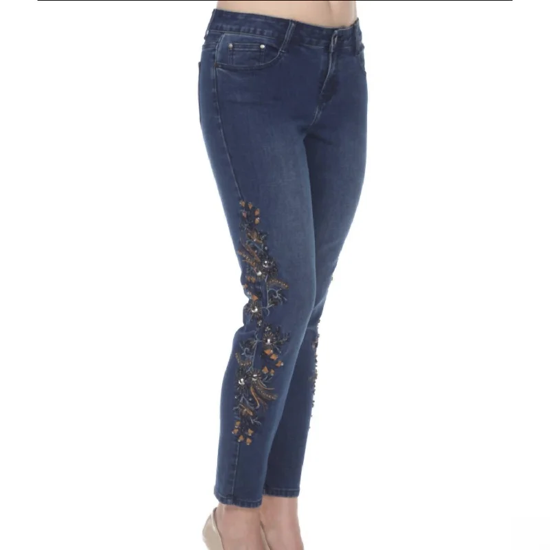 Embellished Jeans In Blue/brown Casual Skinny Fit Jeans