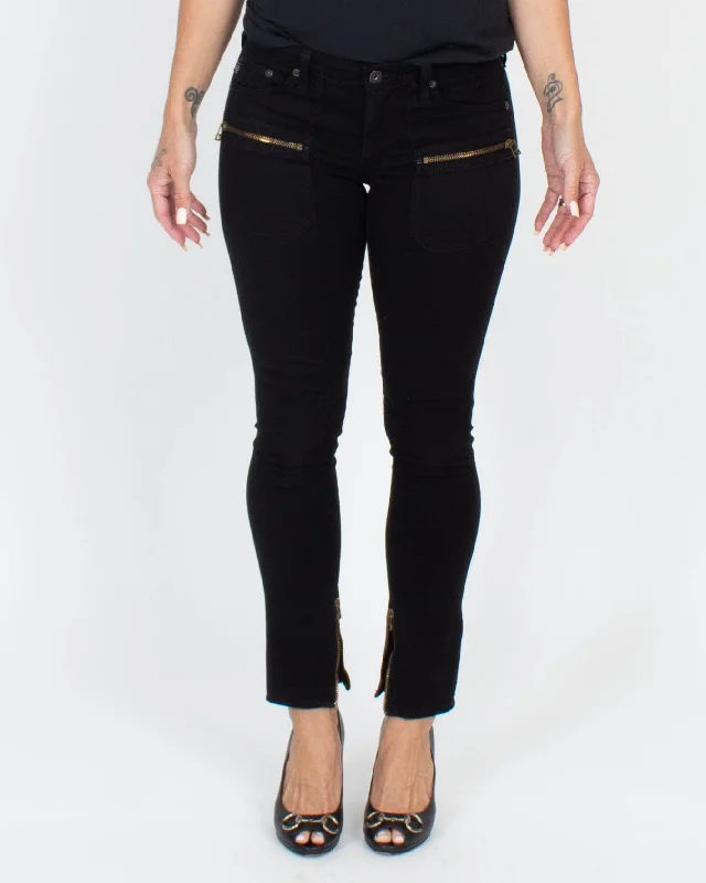 "Harlow" Patch Pocket Zip Jeans Comfortable Dark Wash Jeans