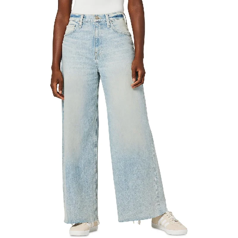 Hudson Womens High Rise Light Wash Wide Leg Jeans Trendy Pleated Waist Jeans