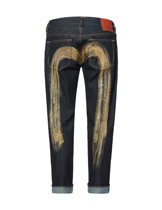 Ink-like Effect Daicock Embroidered 2010 Slim Straight fit Cropped Jeans Chic Cropped Jeans