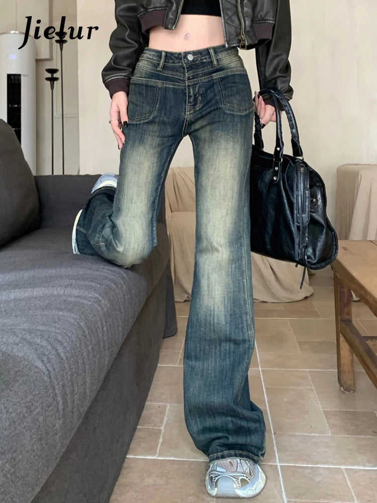 Vintage Blue Washed Slim Y2k Female Jeans High Waist Full Length Casual Chic Pockets Fashionable Button-Front Jeans Vintage Blue Washed Slim Y2k Female Jeans High Waist Full Length Casual Chic Pockets Fashionable Button-Front Jeans