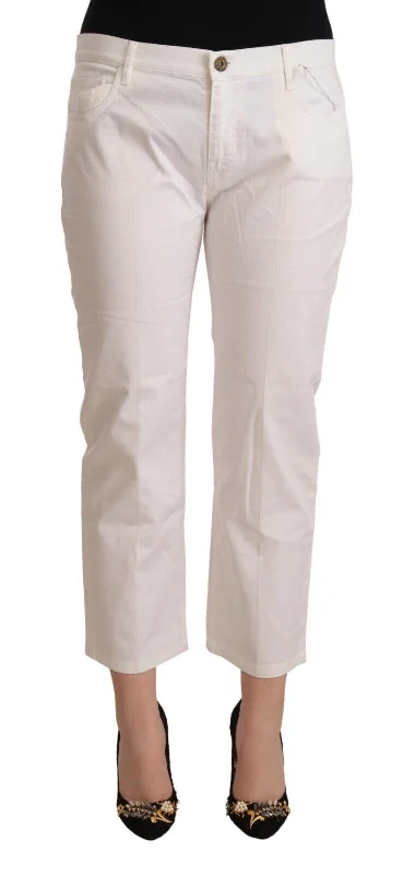 L'Autre Chose  Cotton Mid Waist Cropped blue Women's Jeans Fashionable Straight Fit Denim