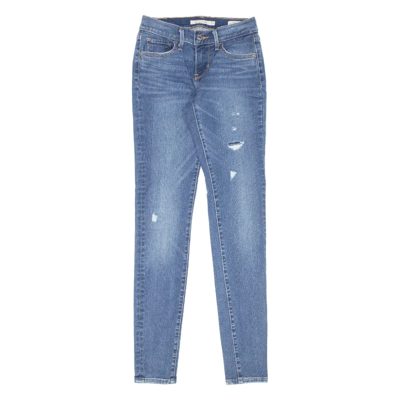 LEVI'S 710 Distressed Womens Jeans Blue Slim Skinny Stone Wash W24 L32 Stylish Paperbag Waist Denim