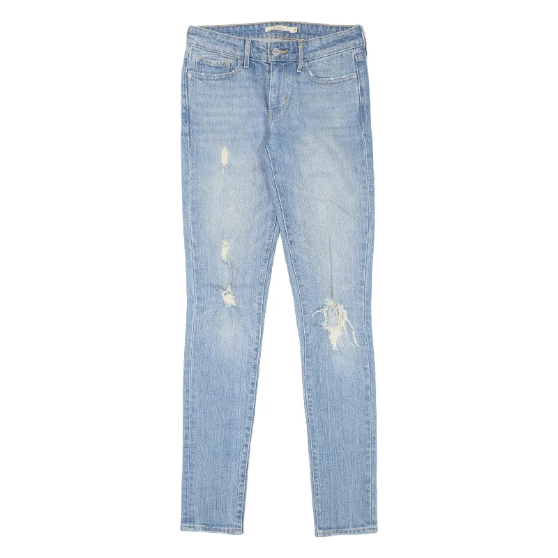 LEVI'S 711 Distressed Womens Jeans Blue Slim Skinny Stone Wash W25 L32 Classic Button Fly Jeans