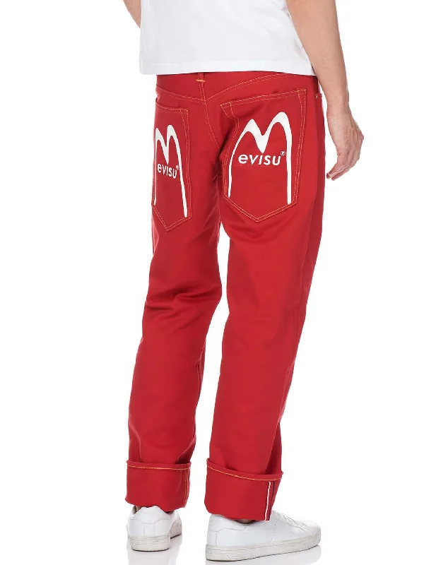 Loose-fit Daicock Print Jeans with Oversized Pockets Fashionable Straight Cut Jeans