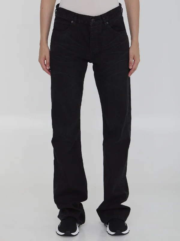 Low Waist Straight Jeans Trendy Patchwork Denim Jeans