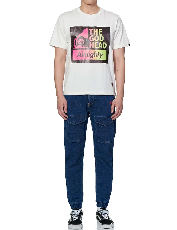 Multi-pockets Denim Jogger Jeans with Brushstroke Daicock Print Comfortable Flare Leg Jeans