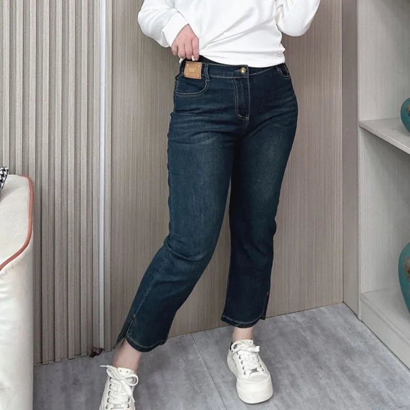Jeans Women 2024 Spring And Summer Plus Size High Waist Slit Casual Elegant Wide-Leg Jeans Jeans Women 2024 Spring And Summer Plus Size High Waist Slit Casual Elegant Wide-Leg Jeans