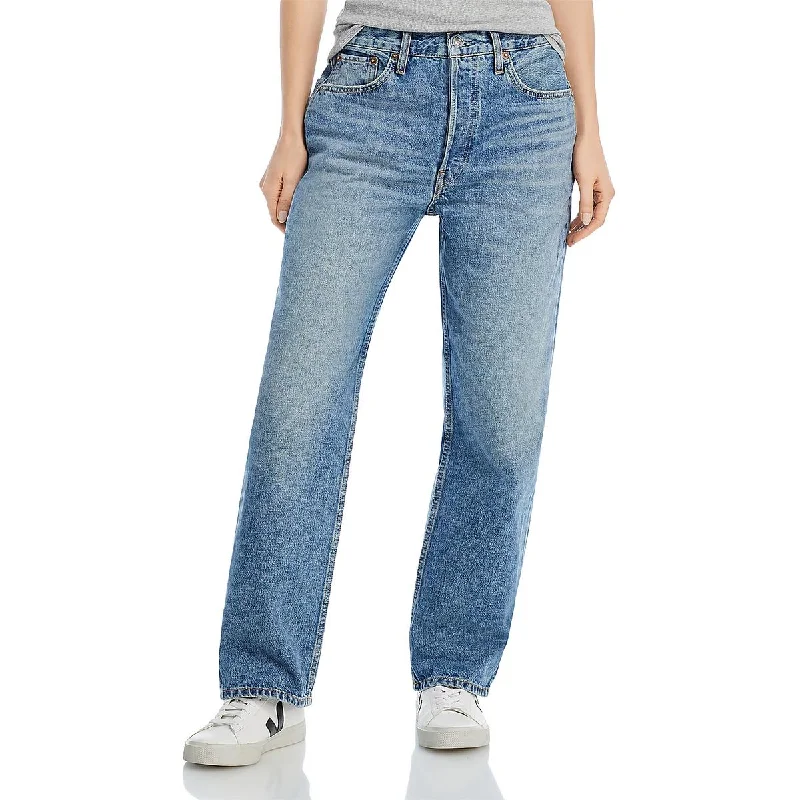 RE/DONE Womens Faded Denim Straight Leg Jeans Cozy Stretch High-Waist Jeans